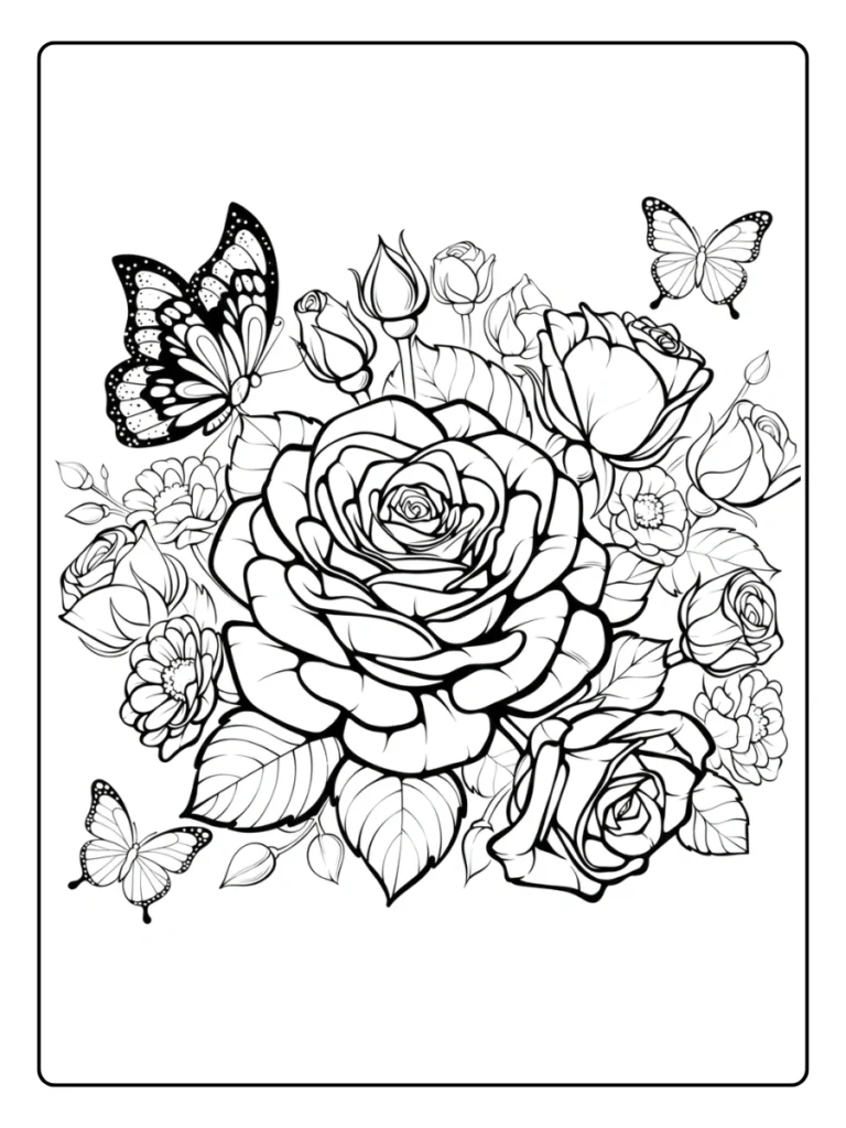 Butterfly Garden Rose Coloring Pages