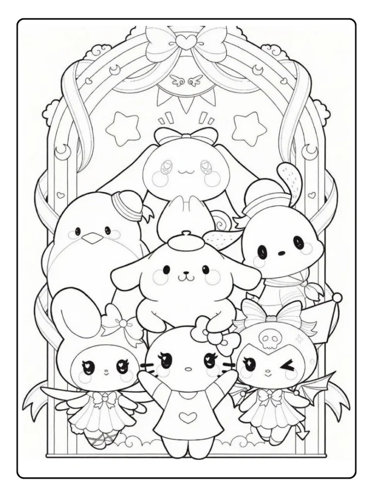 Hello Kitty and Friends theater stage coloring sheet