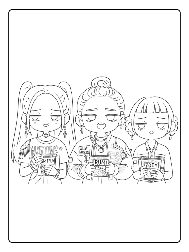 Relaxed Reading Kpop Demon Hunters Coloring Pages