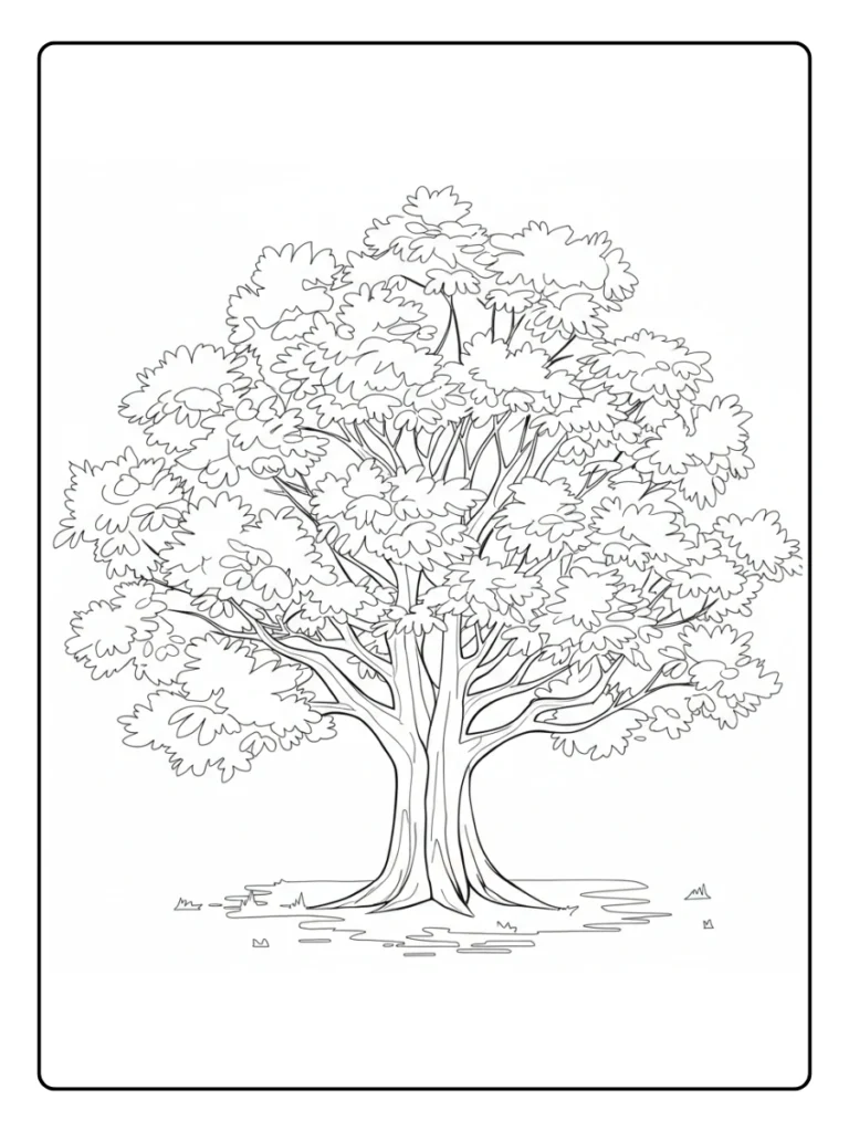 Large spreading maple tree coloring page