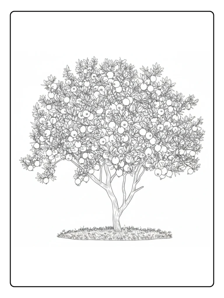 Detailed realistic oak tree coloring page