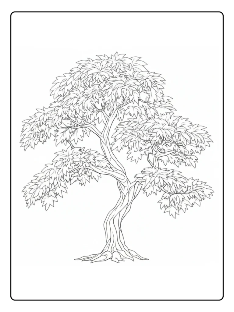 Detailed bonsai tree coloring page