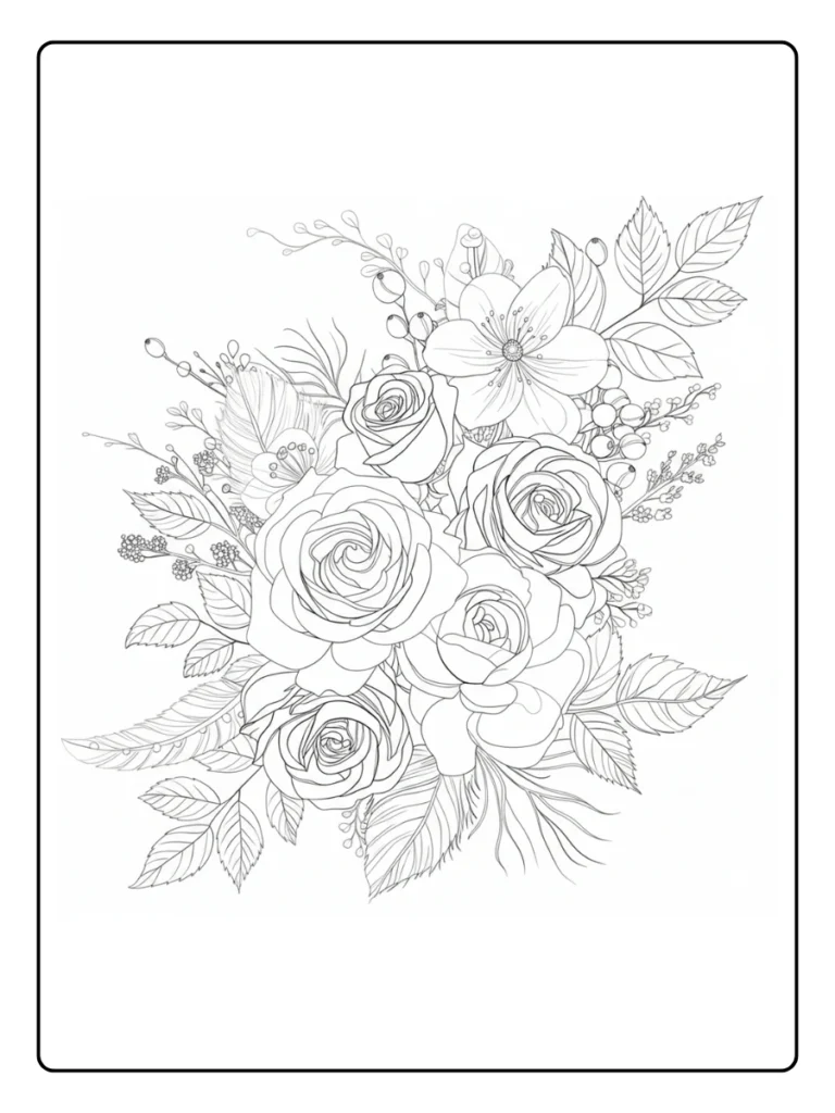 Classic Rose Bouquet Coloring Pages