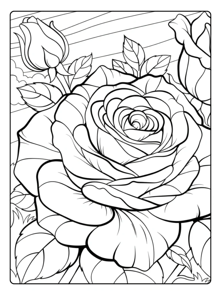 Large Bloom Rose Coloring Pages