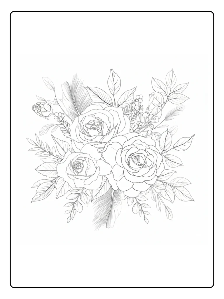 Shaded Floral Rose Coloring Pages