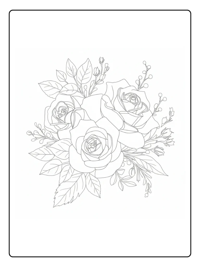 Vintage Rose Cluster Coloring Pages