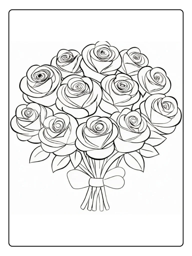 Round Wedding Bouquet Rose Coloring Pages