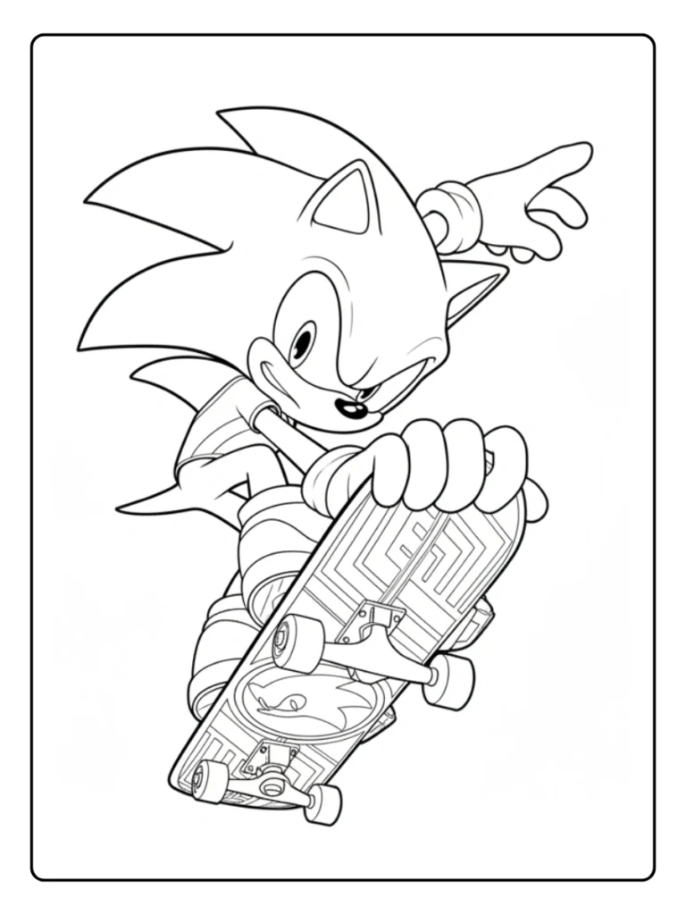 Skateboard Sonic Coloring Pages