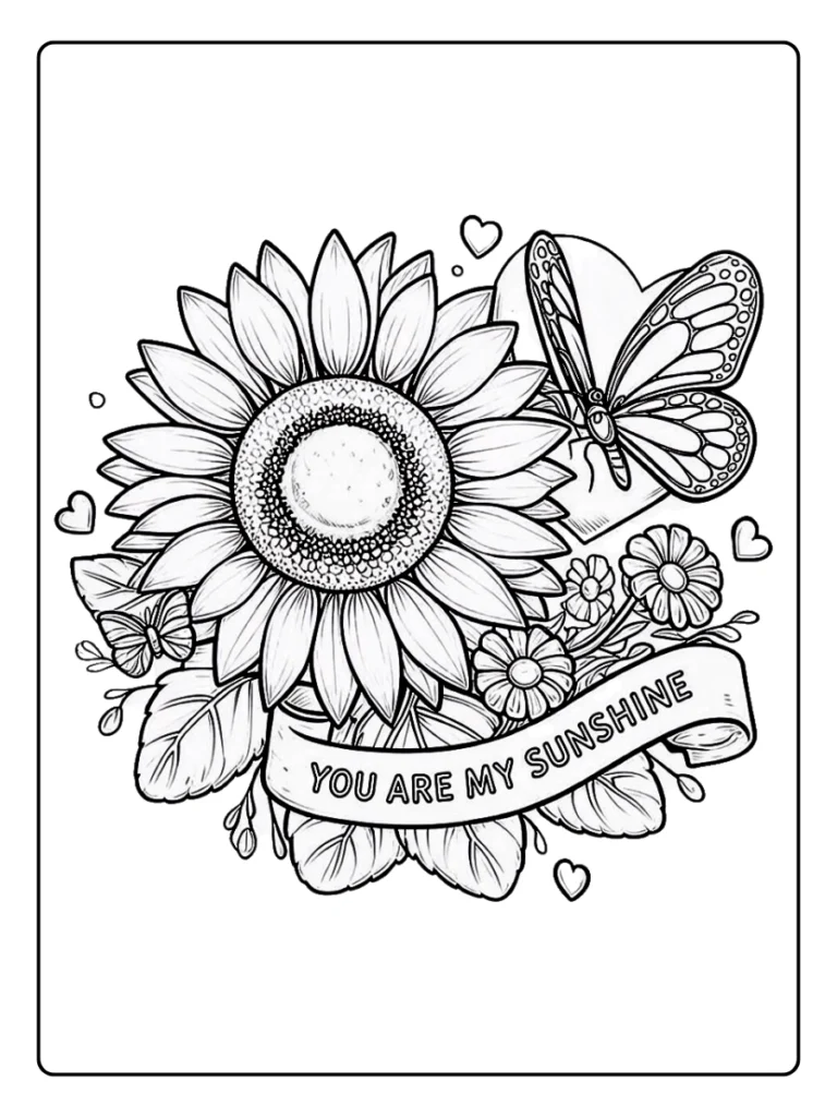 "You Are My Sunshine" sunflower wreath coloring page