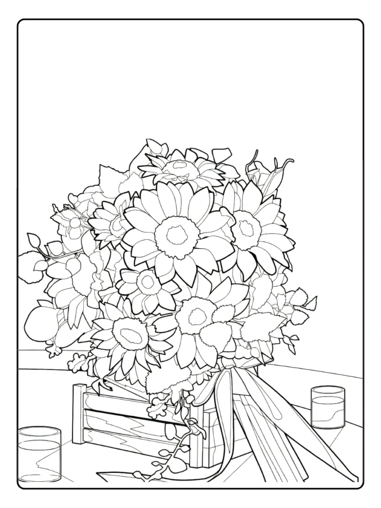 Harvest sunflower crate rustic coloring page