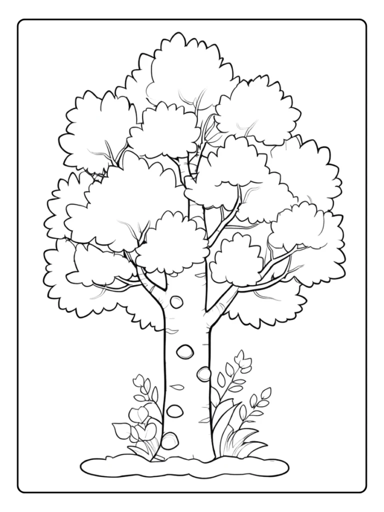 Birch tree in nature coloring sheet