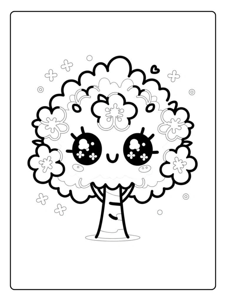 Simple cute tree with face coloring page
