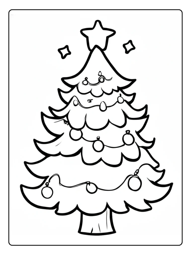 Decorated Christmas tree coloring page