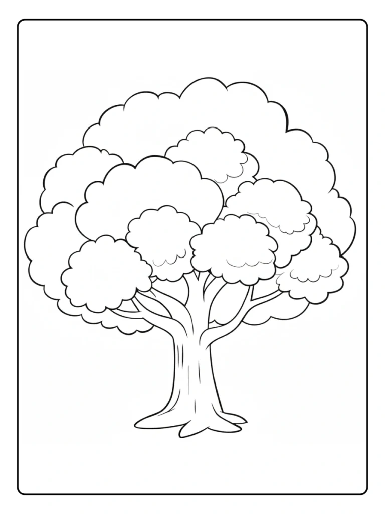 Simple cartoon deciduous tree coloring page