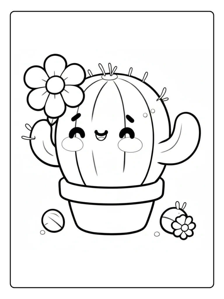 Happy cactus in a pot coloring sheet