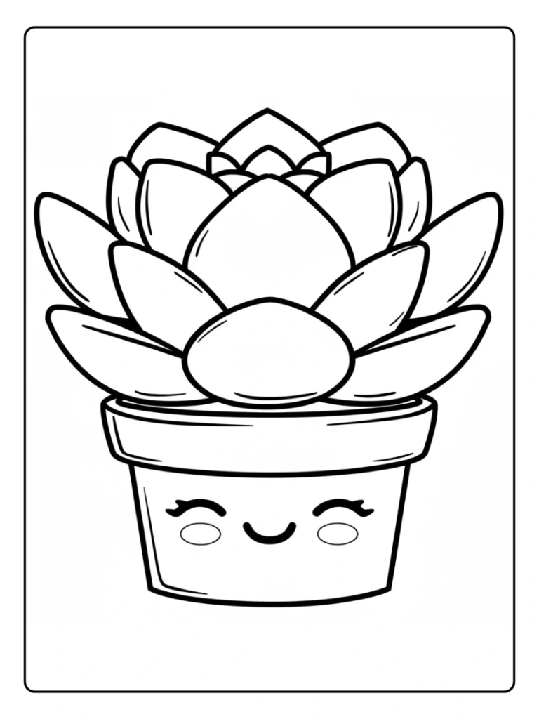 Succulent plant in cute pot coloring page