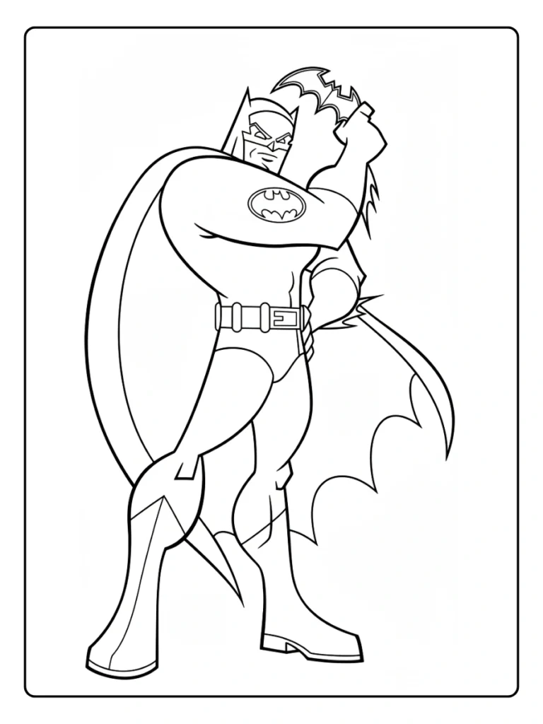 Cartoon Batman standing tall coloring page.