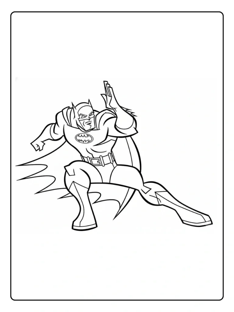 Batman in a martial arts pose coloring page.