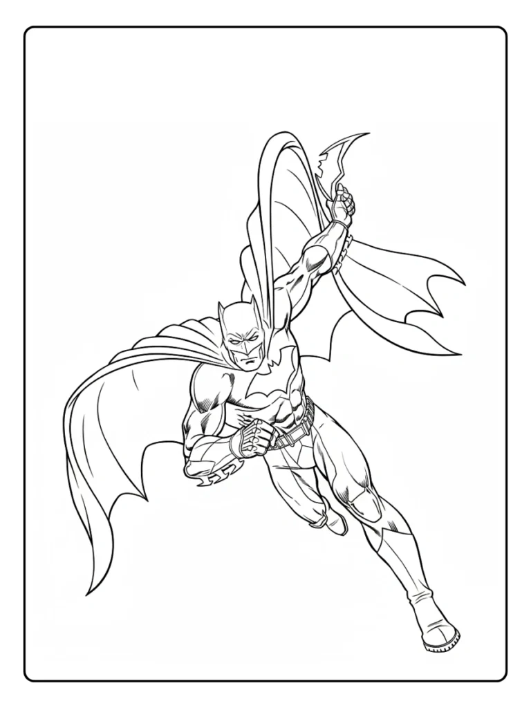 Batman running forward coloring page.