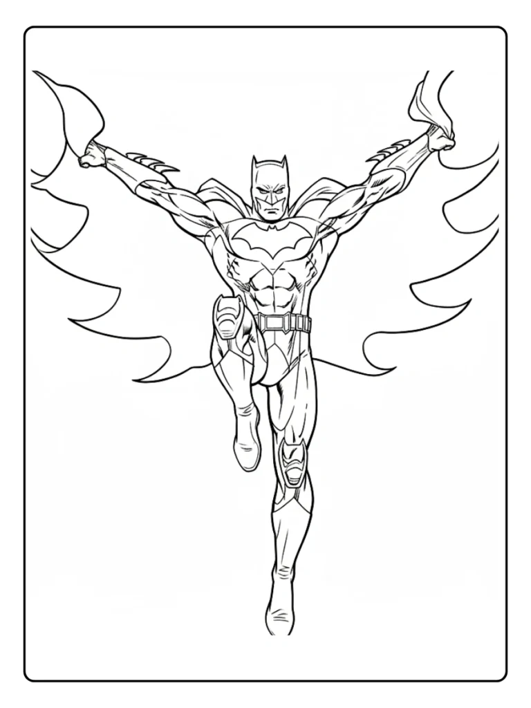 Batman jumping downward coloring page.