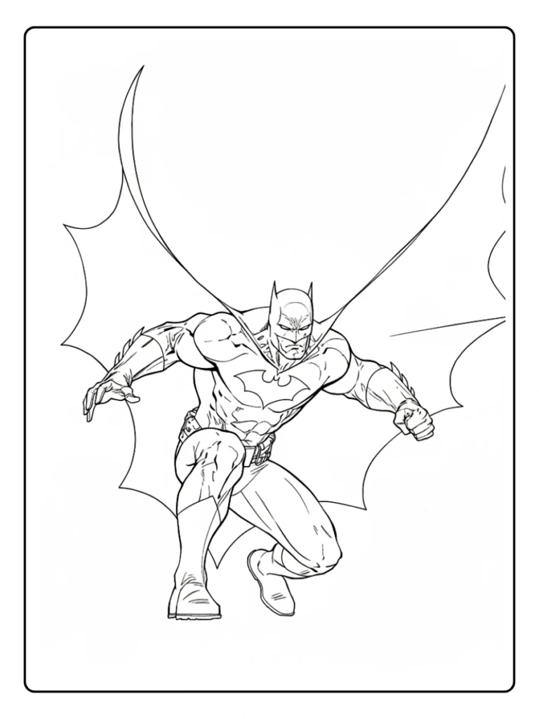 Batman landing a lunge coloring page.