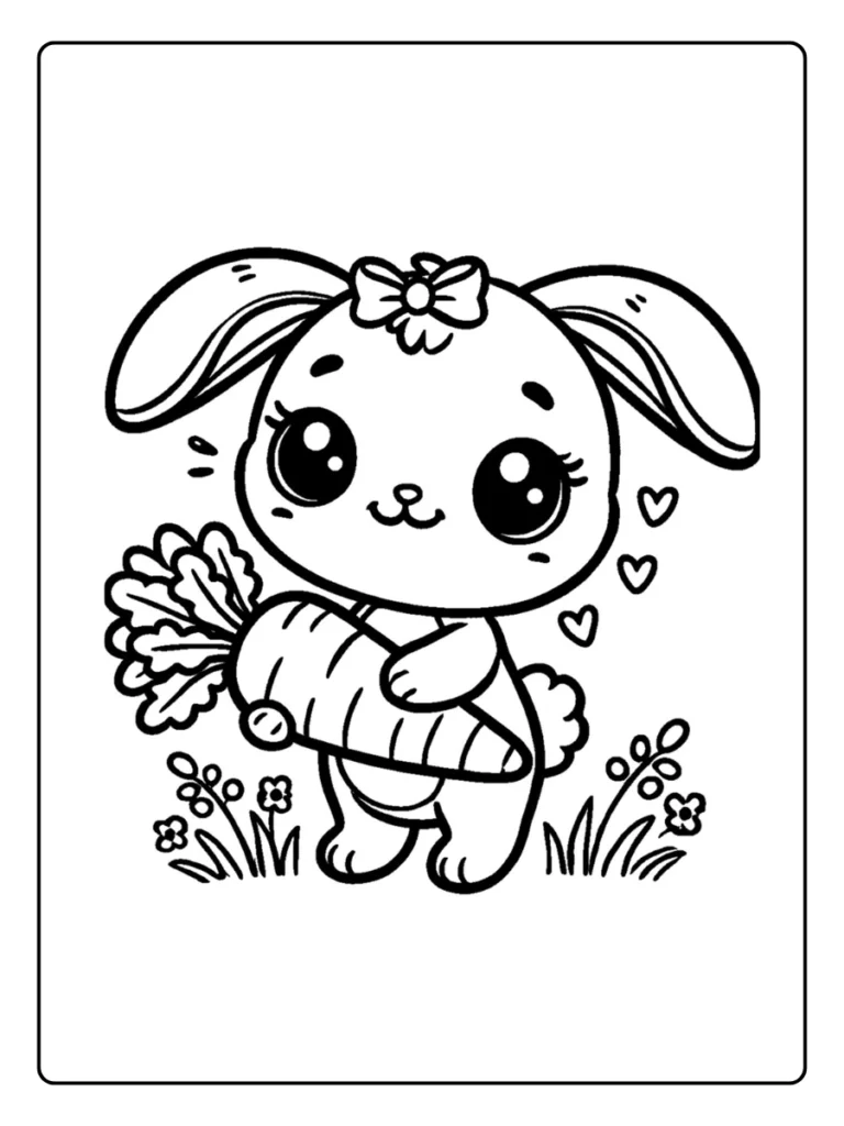 Flower Basket Bunny Bunny Coloring Page