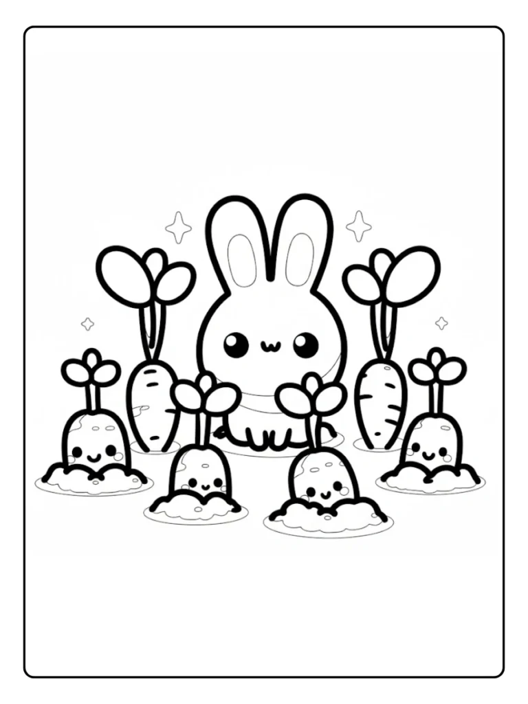 Garden Bunny with Flowers Bunny Coloring Page