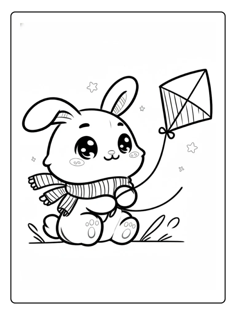 Bunny Flying a Kite Bunny Coloring Page