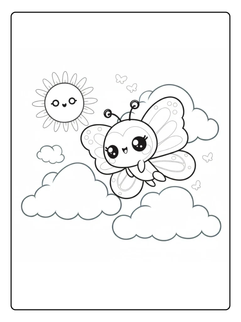 Flying Butterfly in the Clouds Butterfly Coloring Pages