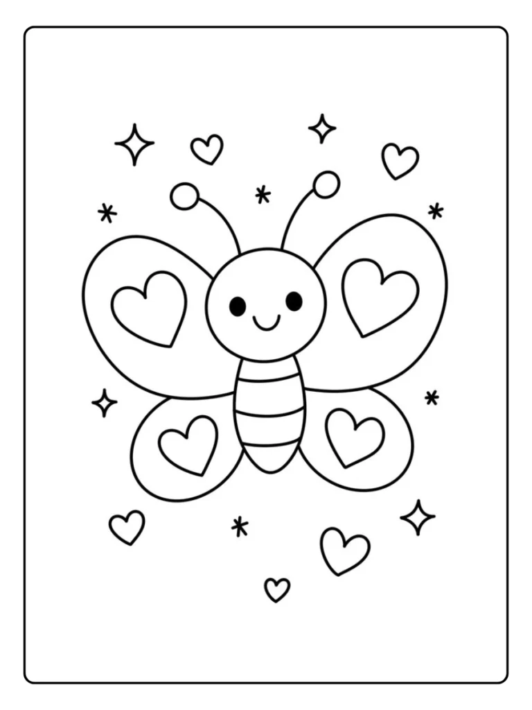 Heart Wing Pattern Butterfly Coloring Pages