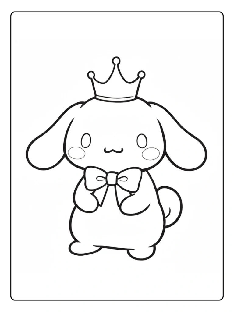 Prince Cinnamoroll coloring page, Sanrio character wearing a crown.