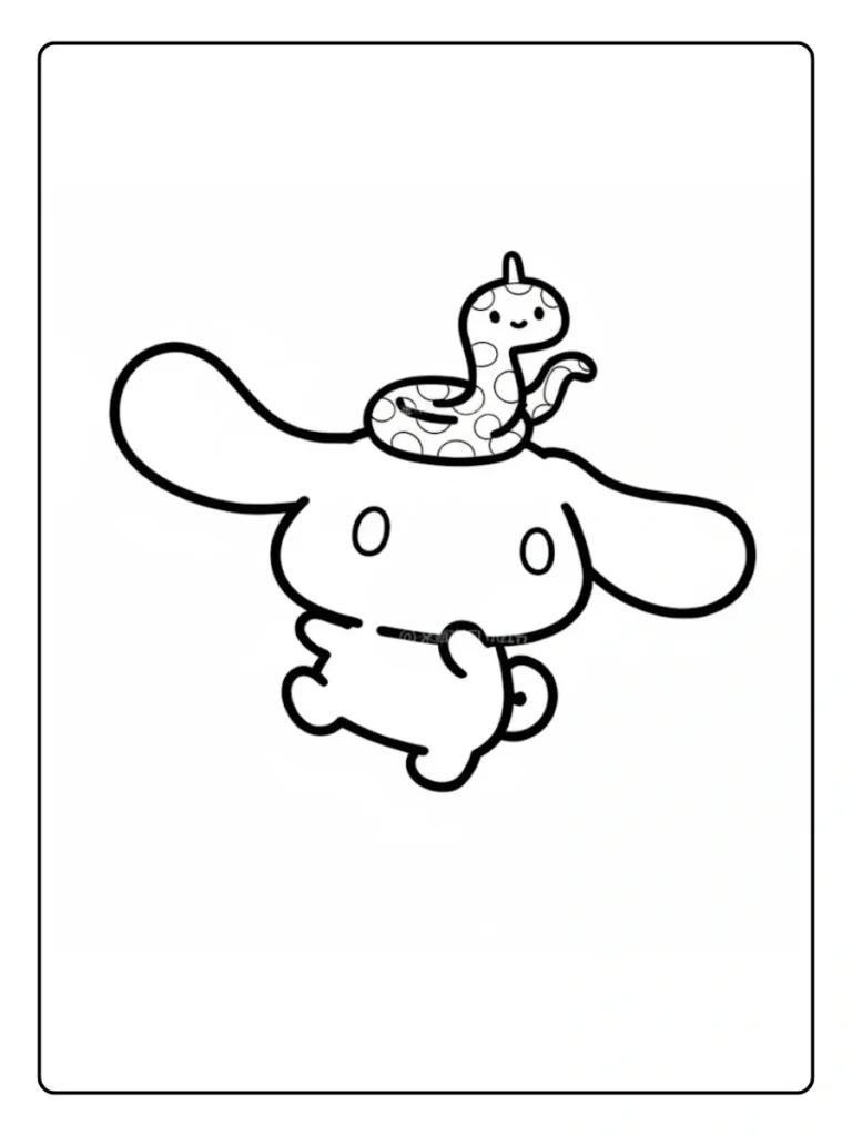 Cinnamoroll with snake coloring sheet, cute puppy with a friend.