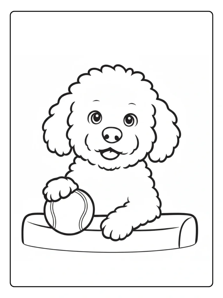 Curly Poodle on a Cushion Dog Coloring Pages