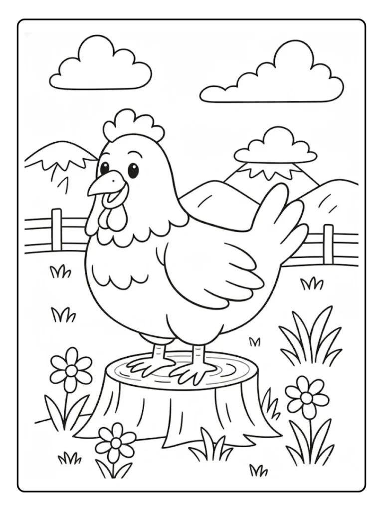 Happy Rooster Farm Animal Coloring Pages