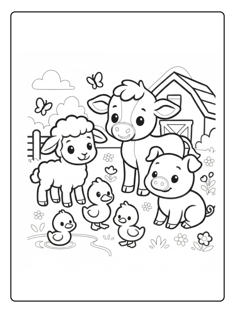 Playful Farm Friends Farm Animal Coloring Pages
