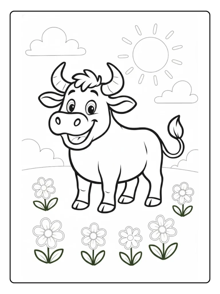 Strong Bull in the Meadow Farm Animal Coloring Pages