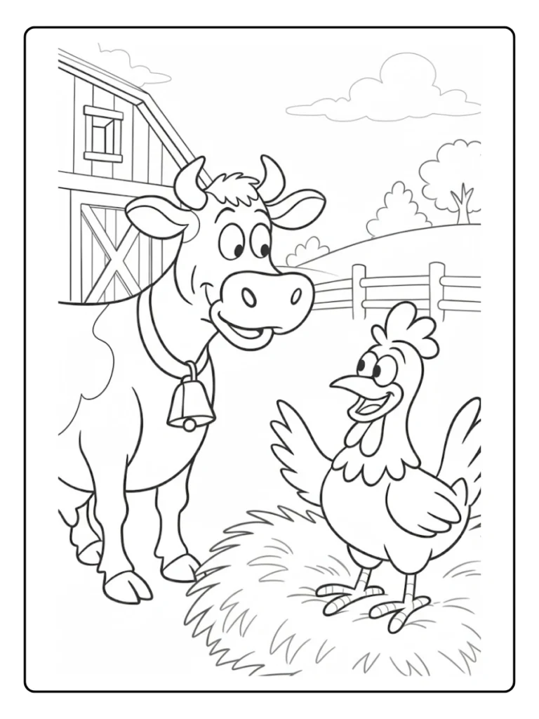 Friendly Donkey and Chicken Farm Animal Coloring Pages