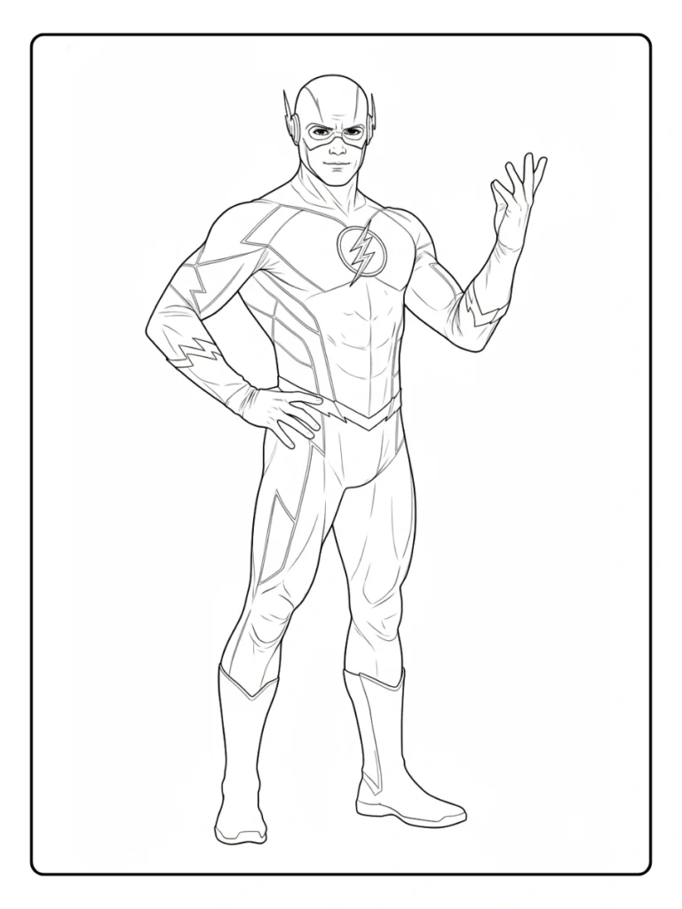 Flash walking coloring sheet, superhero in a casual stride.