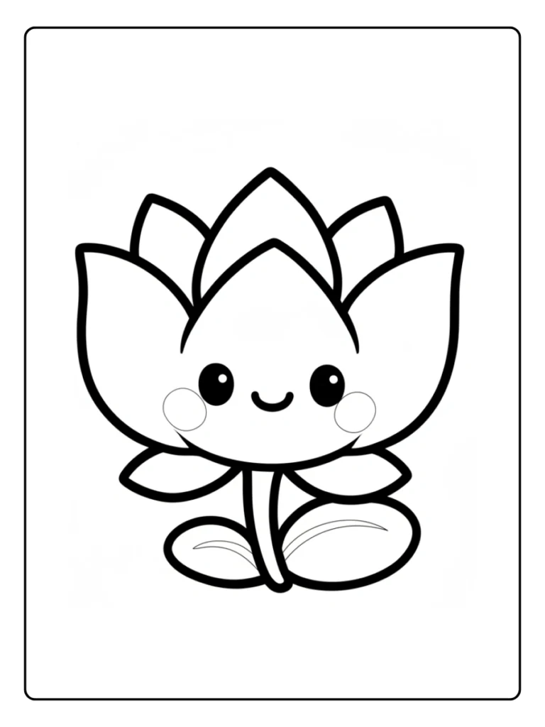Kawaii lotus flower coloring page.