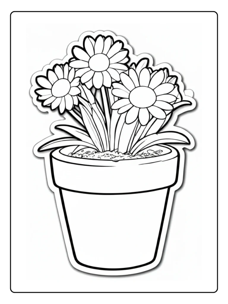 Bouquet of daisies in a pot coloring page.