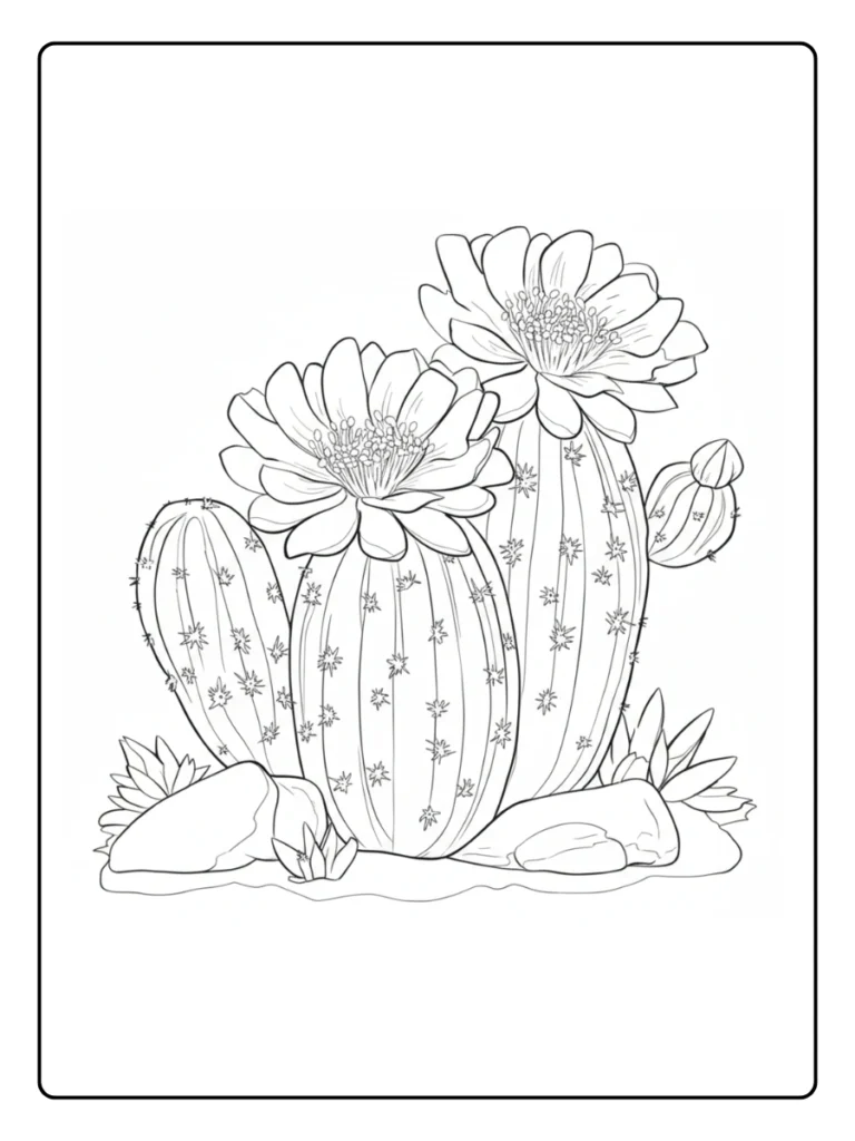 Flowering prickly pear cactus coloring page.