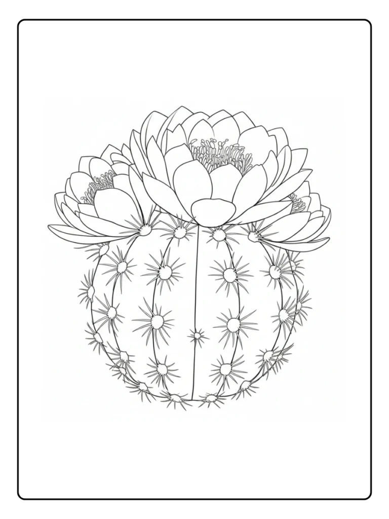 Round blooming cactus coloring page.