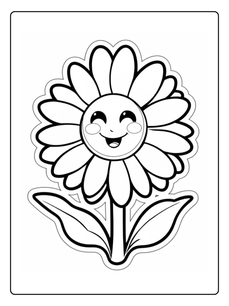 Happy cartoon daisy coloring page.