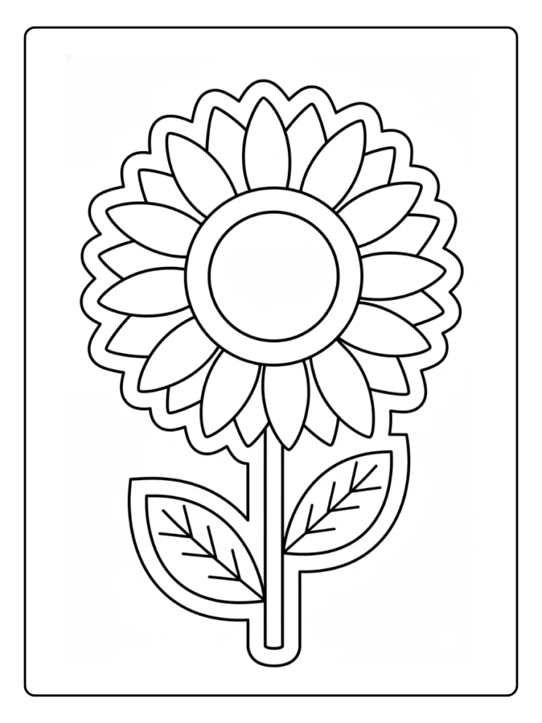 Simple sunflower outline coloring page.