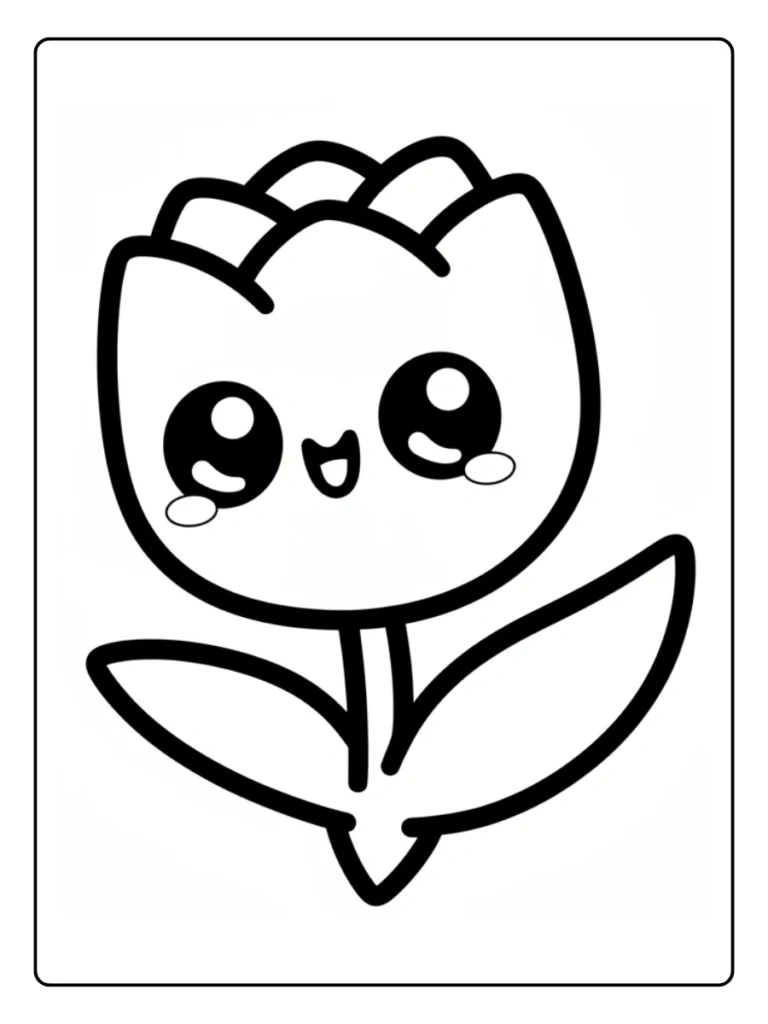 Kawaii tulip coloring page.