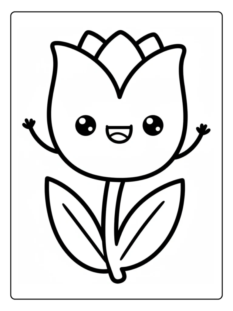 Happy potted tulip coloring page.