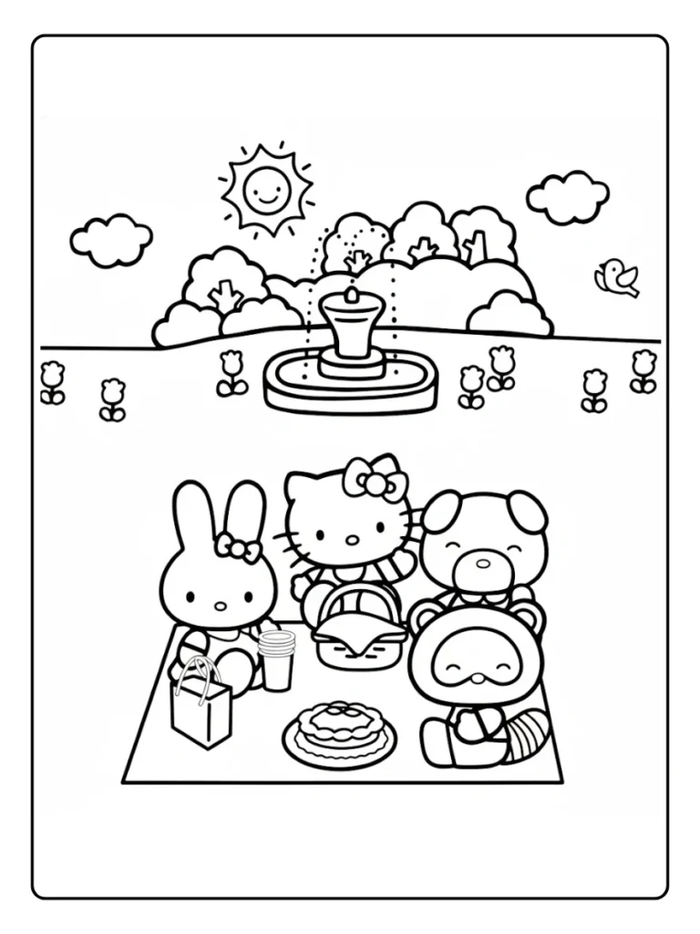 Sanrio friends park picnic coloring sheet