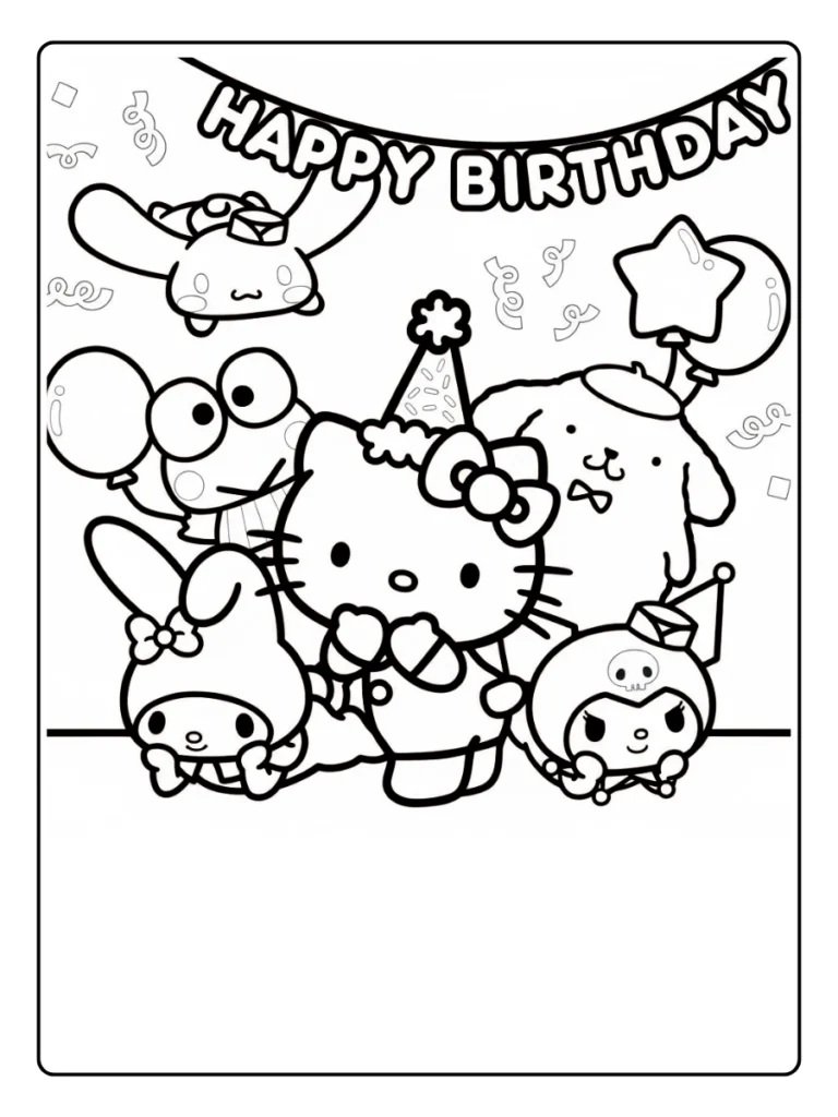 Happy Birthday Hello Kitty party coloring sheet