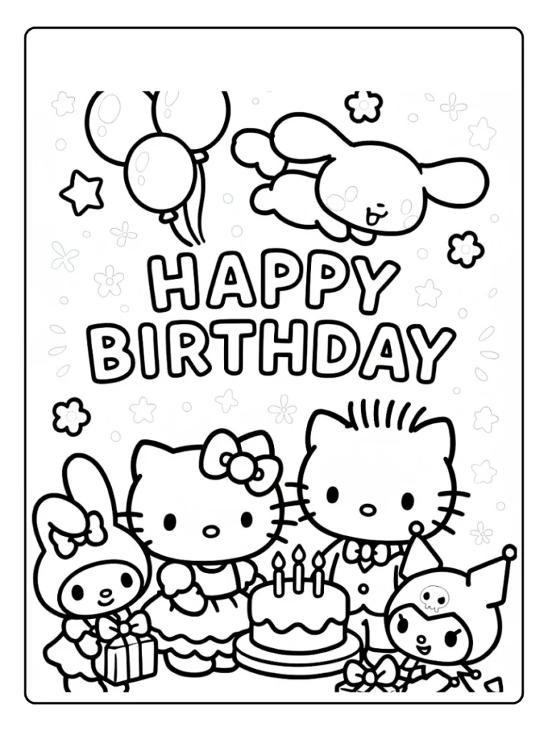 Hello Kitty and Dear Daniel birthday coloring page