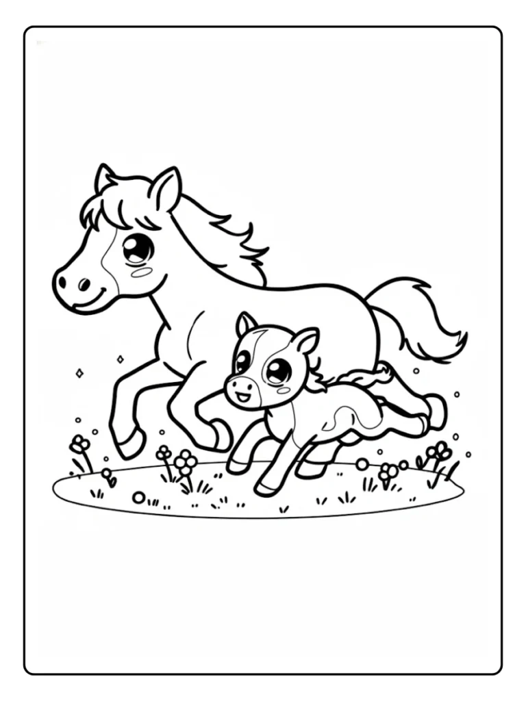 Mother Horse and Foal Horse Coloring Pages